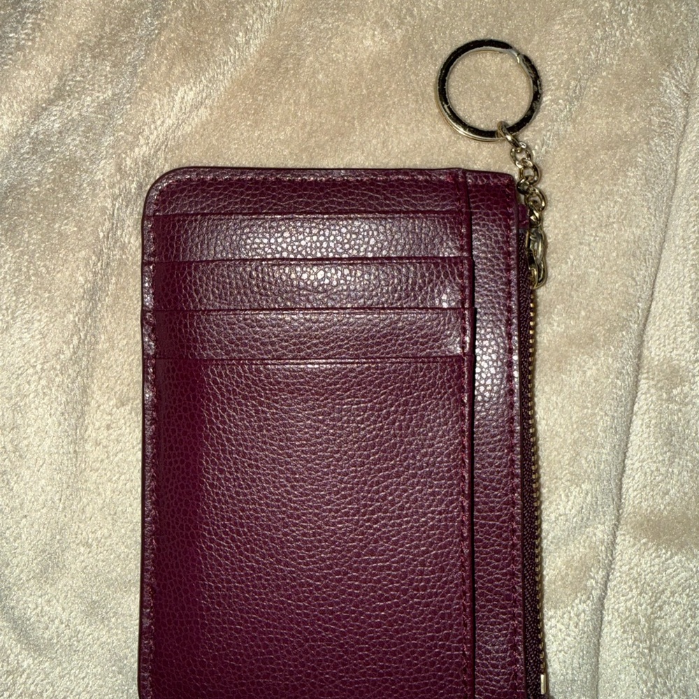 kate spade Sparkling Burgundy Glitter Zip Cardholder Keychain - Picture 2 of 4